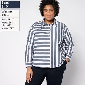 Attitudes by Renee Poplin Button Front Shirt with Mixed Stripe 3X